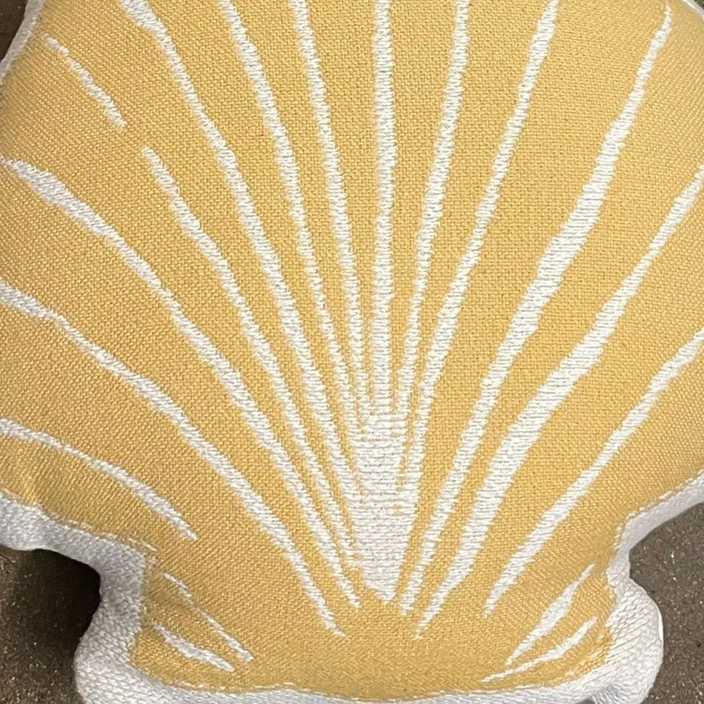 Shell-Shaped Yellow & White Small Accent Pillow Beachy Coastal Nautical Vibes